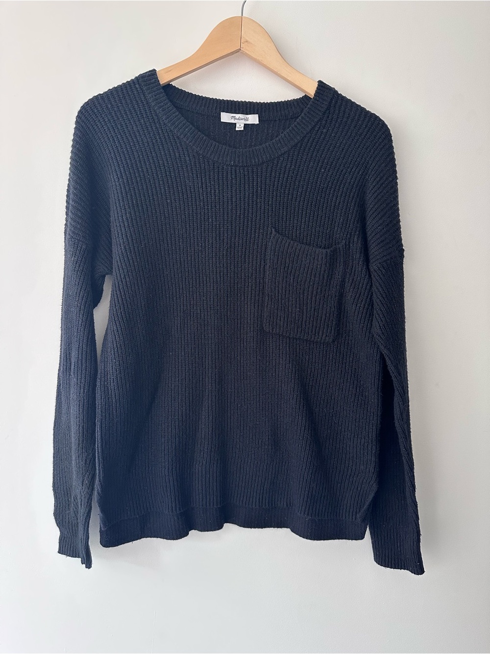 Madewell | M | Black Chunky Knit Ribbed Pocket Sweater